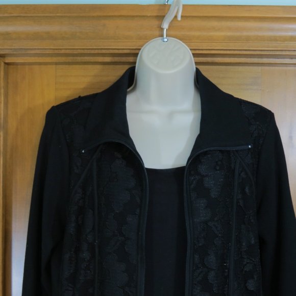 Laura Ashley Black Jacket Lace Zip Size Petite Large - Picture 2 of 10